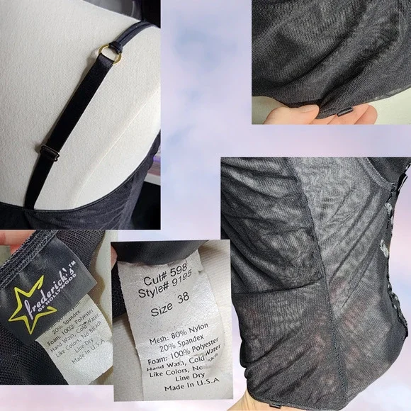 Vtg 90s Frederick's Hollywood Black Corset Bustier Lingerie Sheer Padded Top 38 - Picture 8 of 8